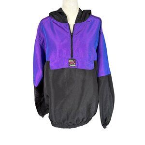 Vintage Surf Style unisex windbreaker purple and black hooded O/S